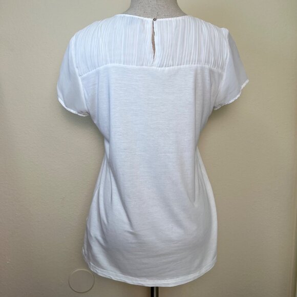 MASSIMO DUTTI White Short Sleeve Blouse With Sheer Pleated Top Size Medium - Picture 5 of 8